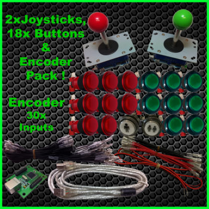 2x JOYSTICKS & 18x Illuminated BUTTONS & Xin-mo USB Encoder