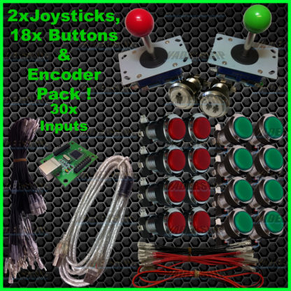 2x JOYSTICKS & 18x Illuminated Chrome BUTTONS & Xin-mo USB Encoder
