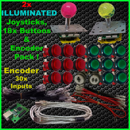2x ILLUMINATED JOYSTICKS & 18x Illuminated BUTTONS & Xin-mo USB Encoder