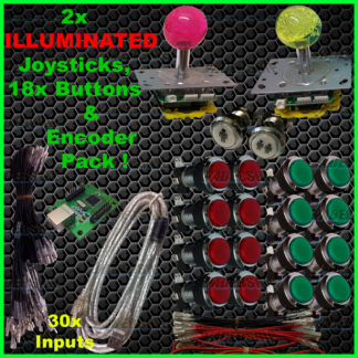 2x ILLUMINATED JOYSTICKS & 18x Illuminated Chrome BUTTONS & Xin-mo USB Encoder