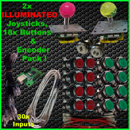 2x ILLUMINATED JOYSTICKS & 18x Illuminated Chrome BUTTONS & Xin-mo USB Encoder
