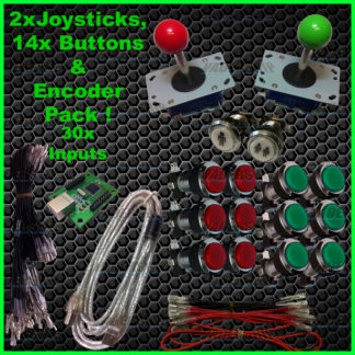 2x JOYSTICKS & 14x CHROME Illuminated BUTTONS & Xin-mo USB Encoder